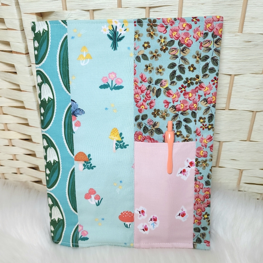 Handmade Quilted Floral Notebook Cover With Pen Pocket Pen Not Included